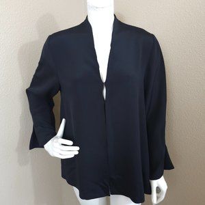 LORAIN CROFT Black 100% Silk Lightweight A-line V-neck Hook Down Jacket Top~S